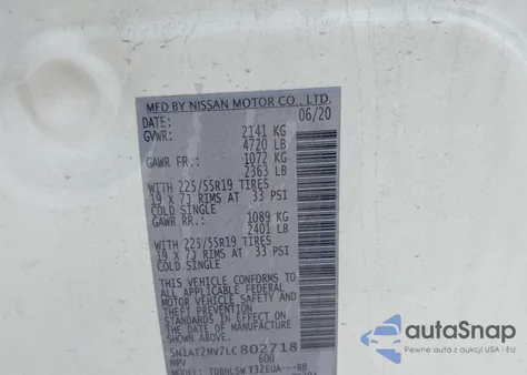 2020 Nissan Rogue Sl Intelligent Awd из США, поврежденный, VIN 5N1AT2MV7LC802718